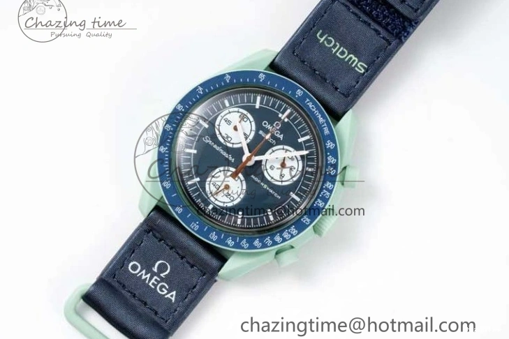 0305 SoftTouch Speedmaster Misson On Earth 1:1 Best Edition Blue Dial On Nylon Strap Quartz 7859